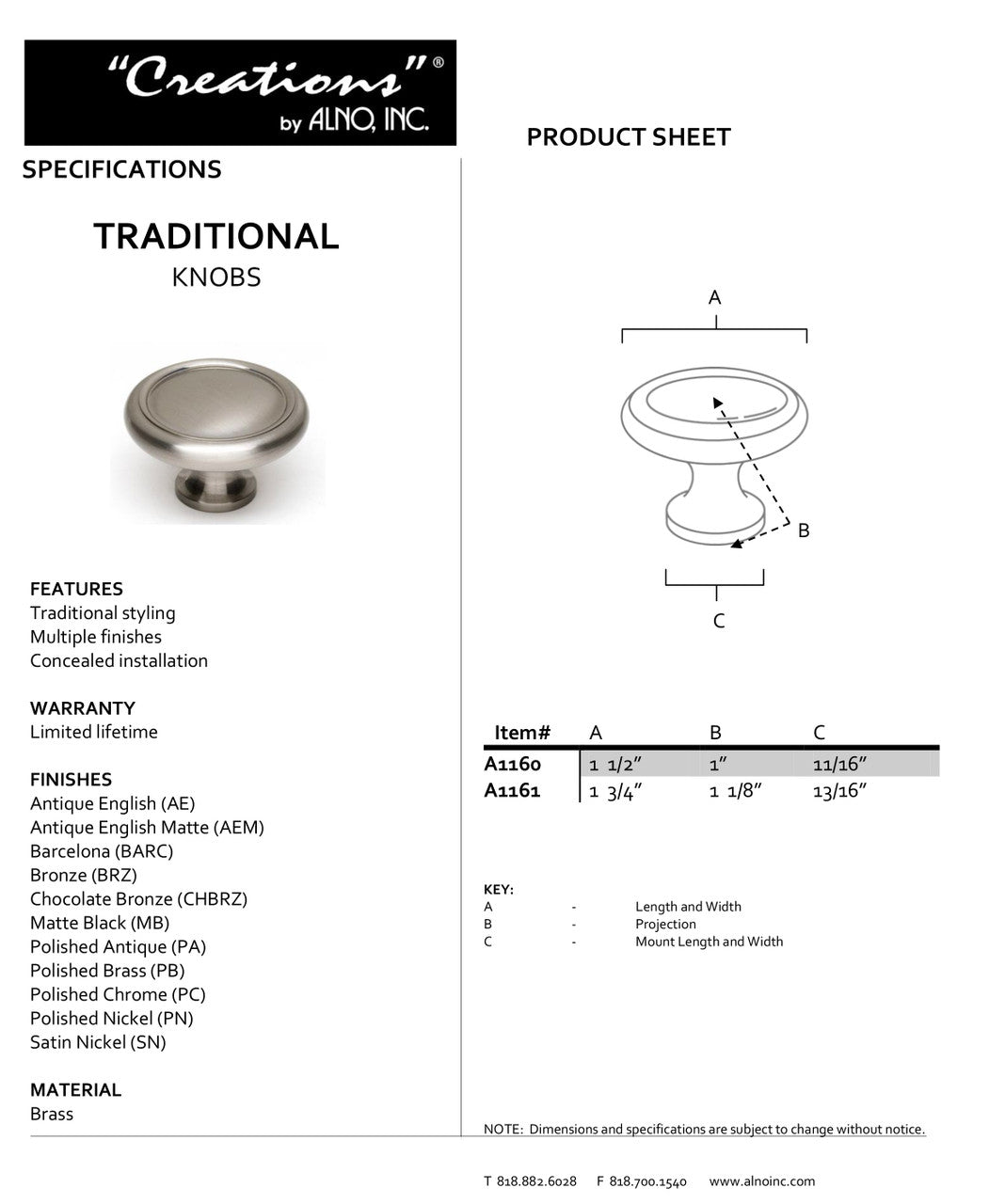 Specificaton Sheet