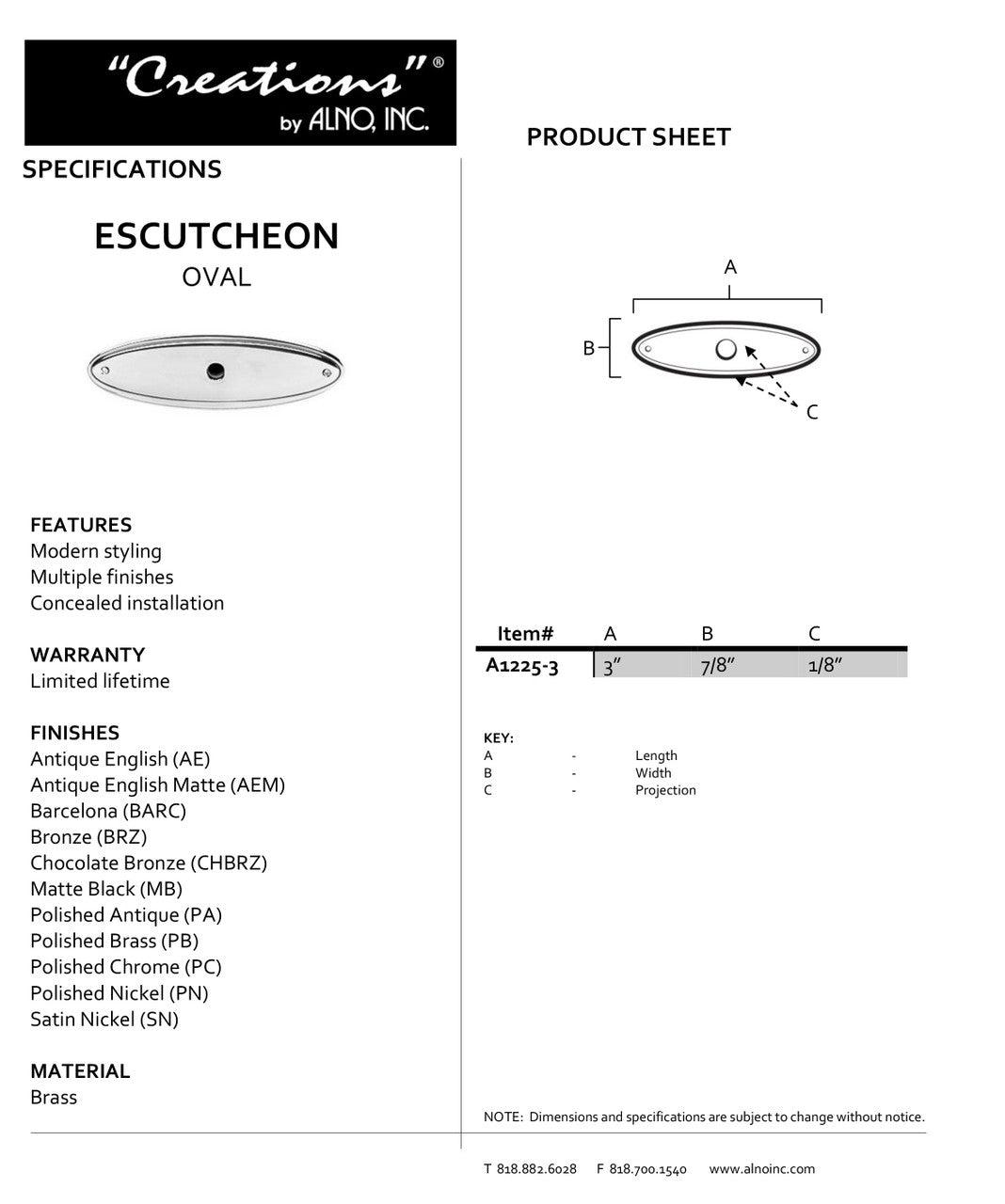 Specificaton Sheet