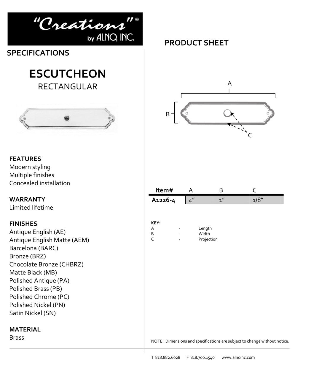 Specificaton Sheet