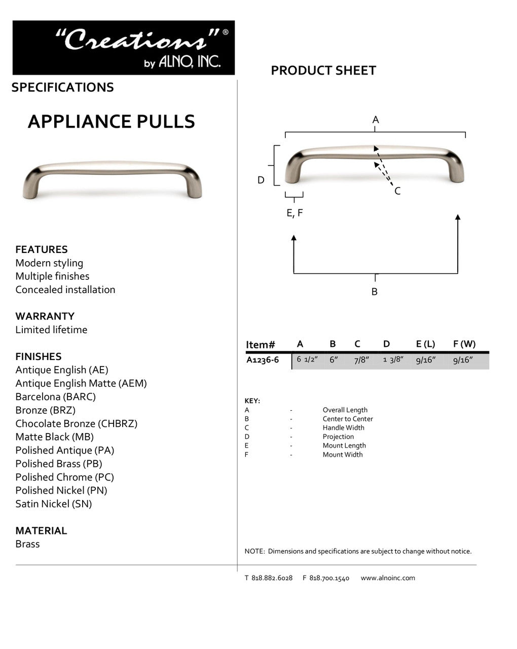 Specificaton Sheet