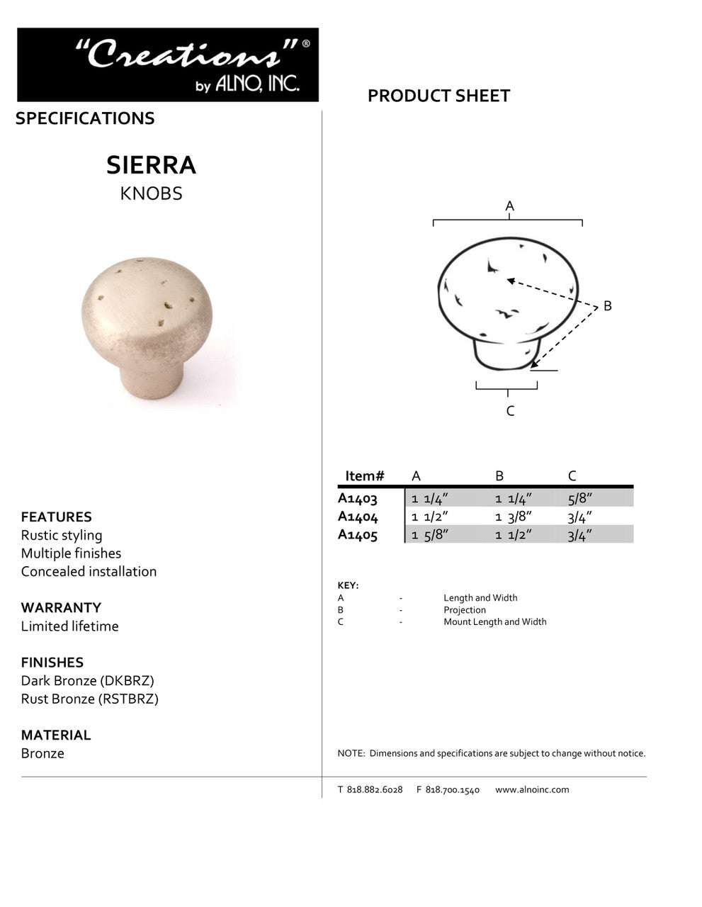 Specificaton Sheet