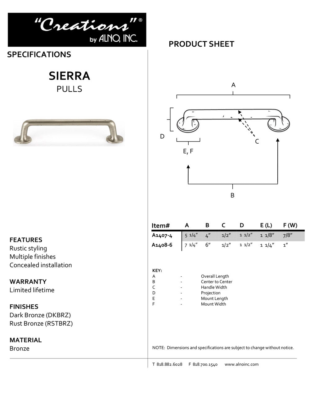 Specificaton Sheet