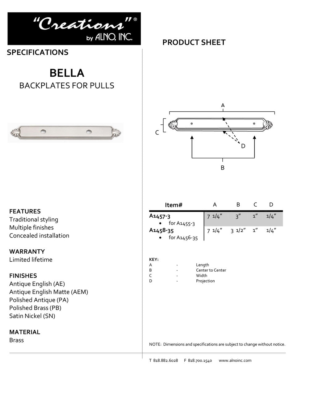 Specificaton Sheet