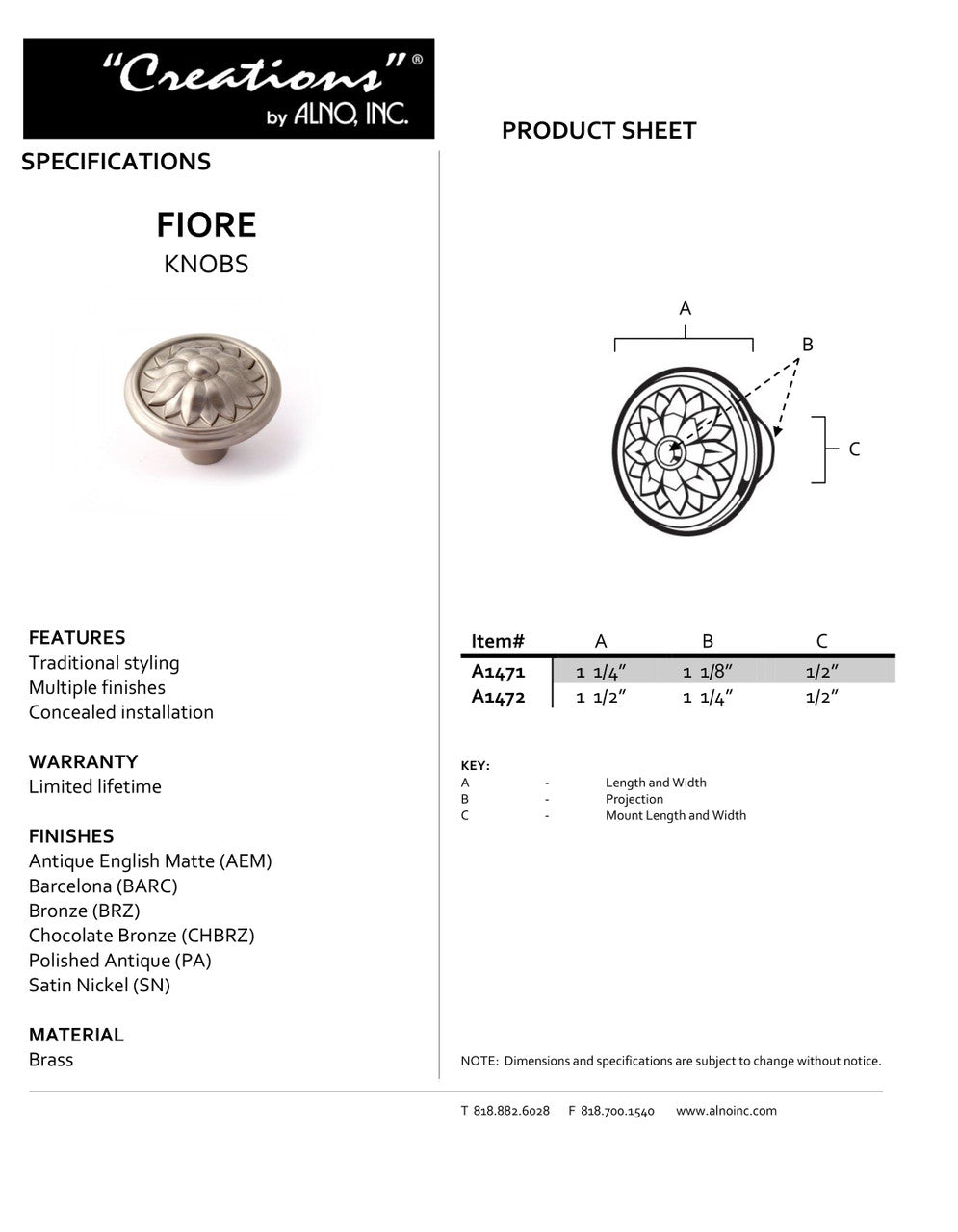 Specificaton Sheet