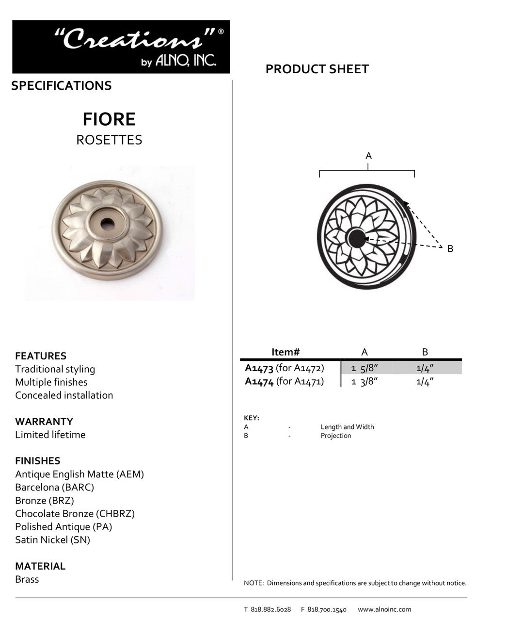 Specificaton Sheet