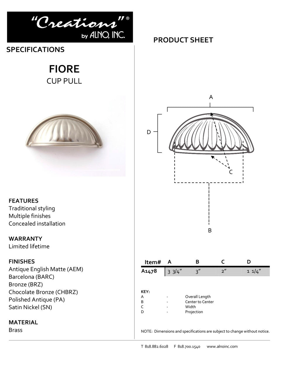 Specificaton Sheet