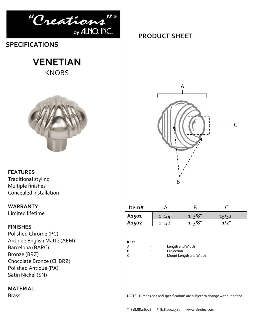 Specificaton Sheet