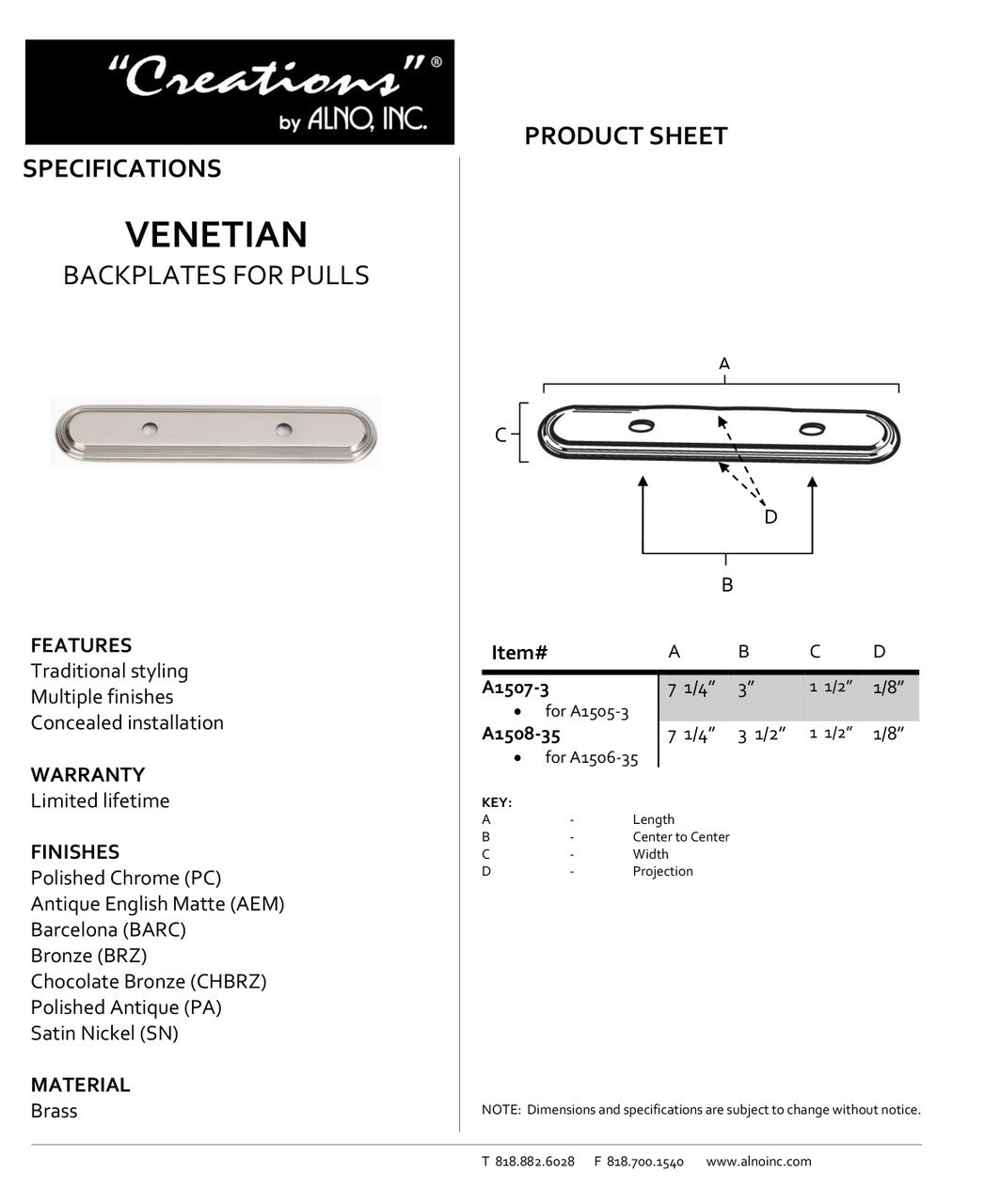 Specificaton Sheet