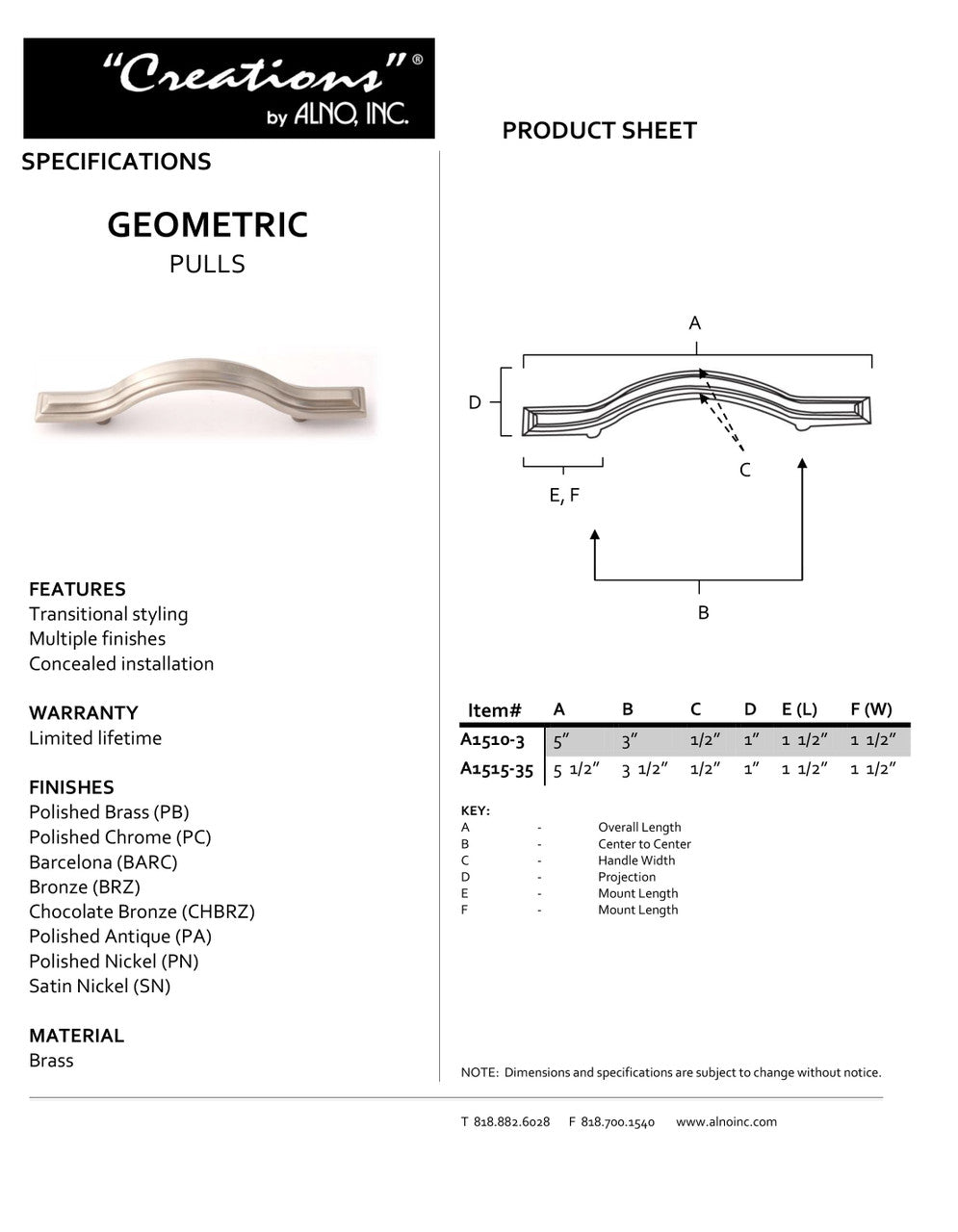 Specificaton Sheet