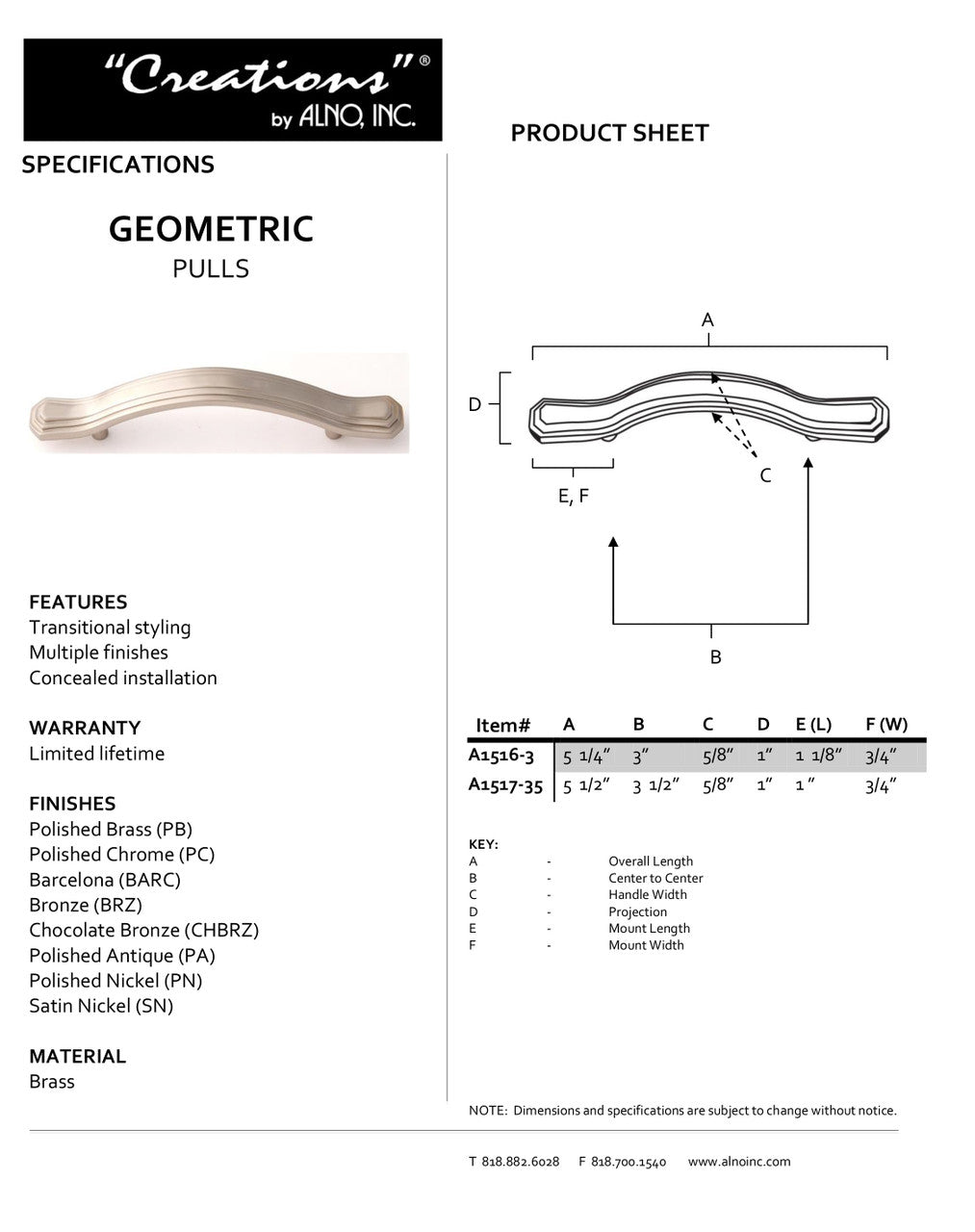 Specificaton Sheet