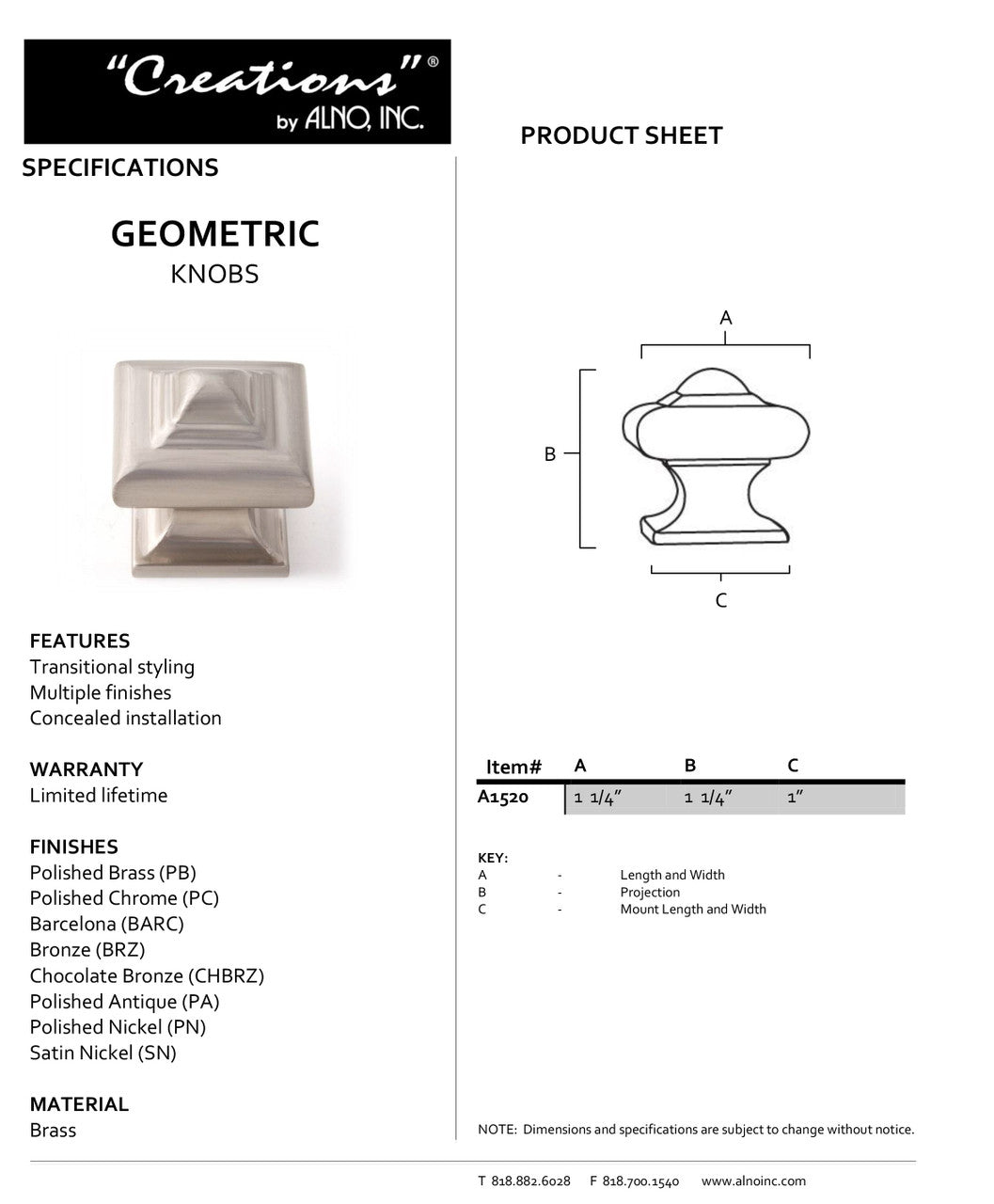 Specificaton Sheet