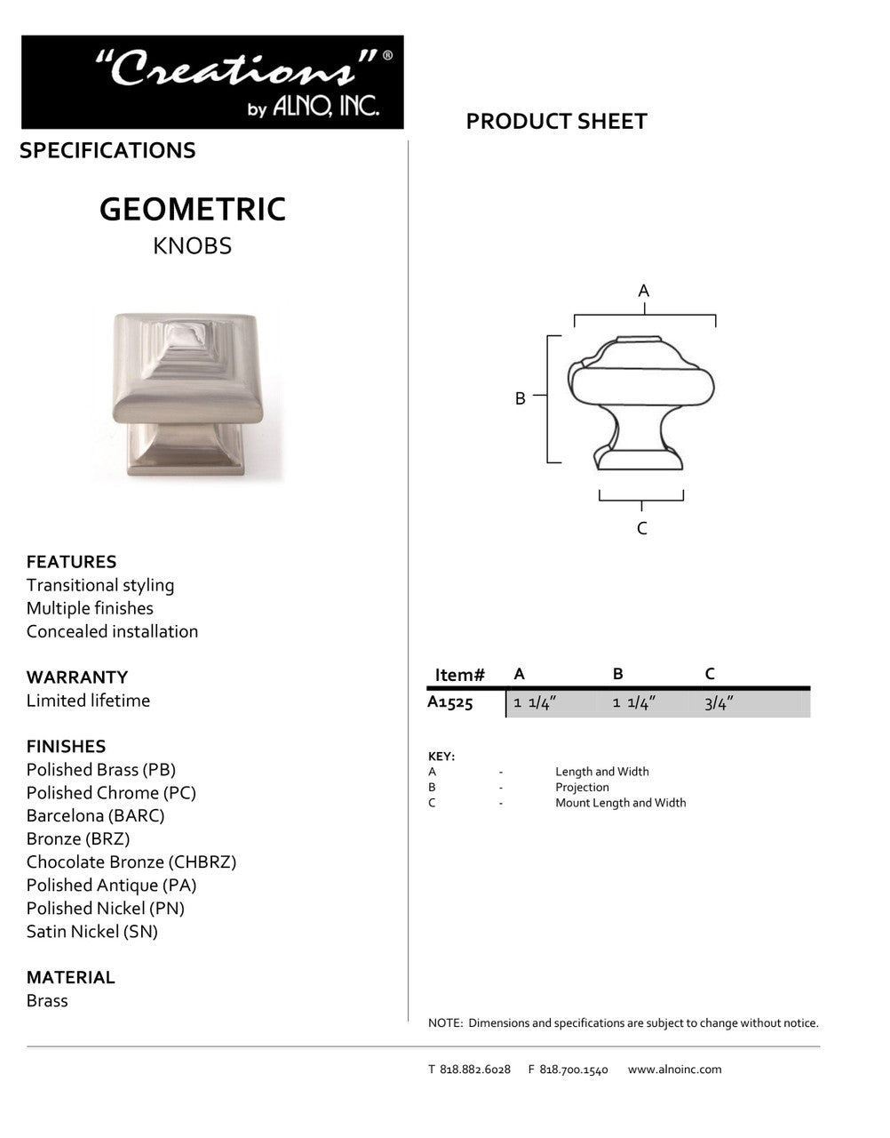 Specificaton Sheet