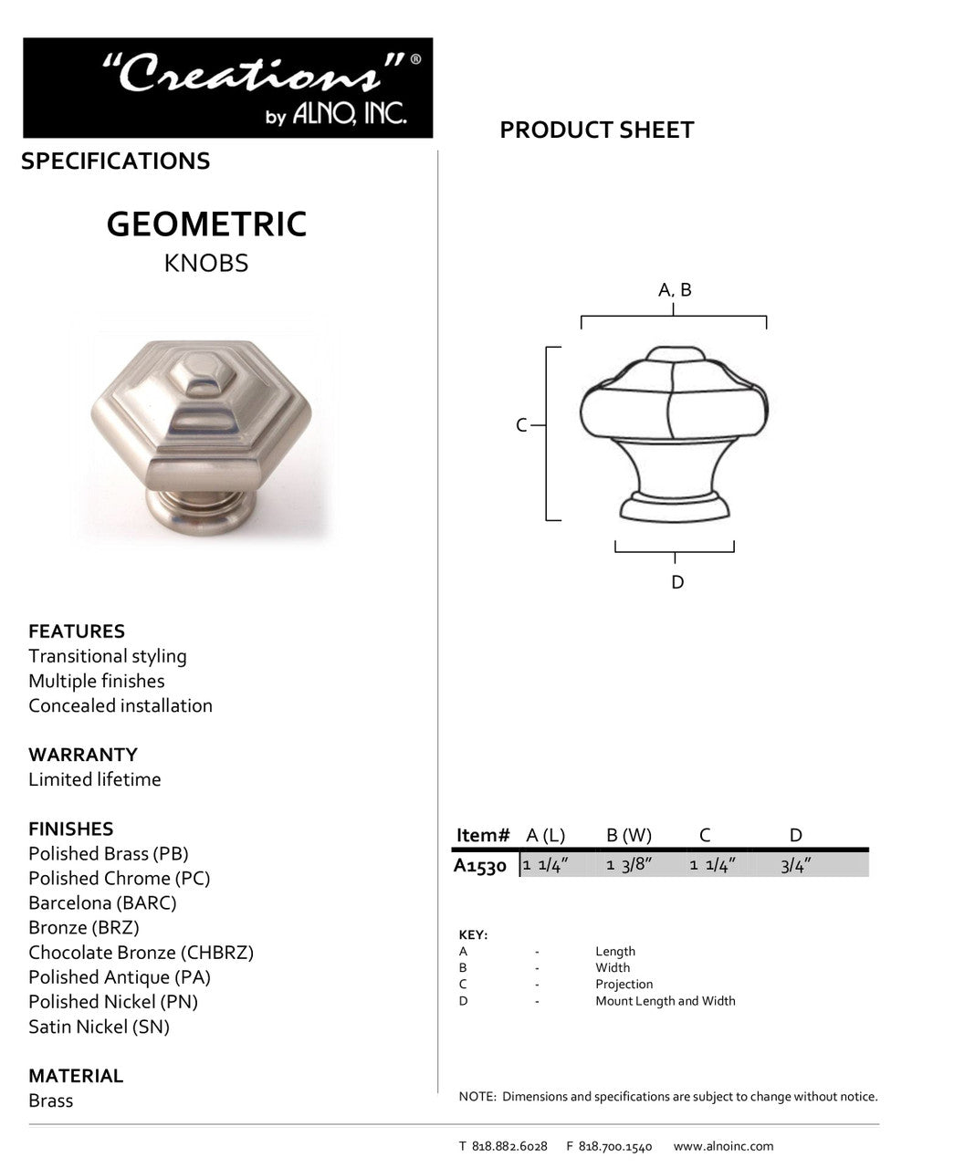 Specificaton Sheet