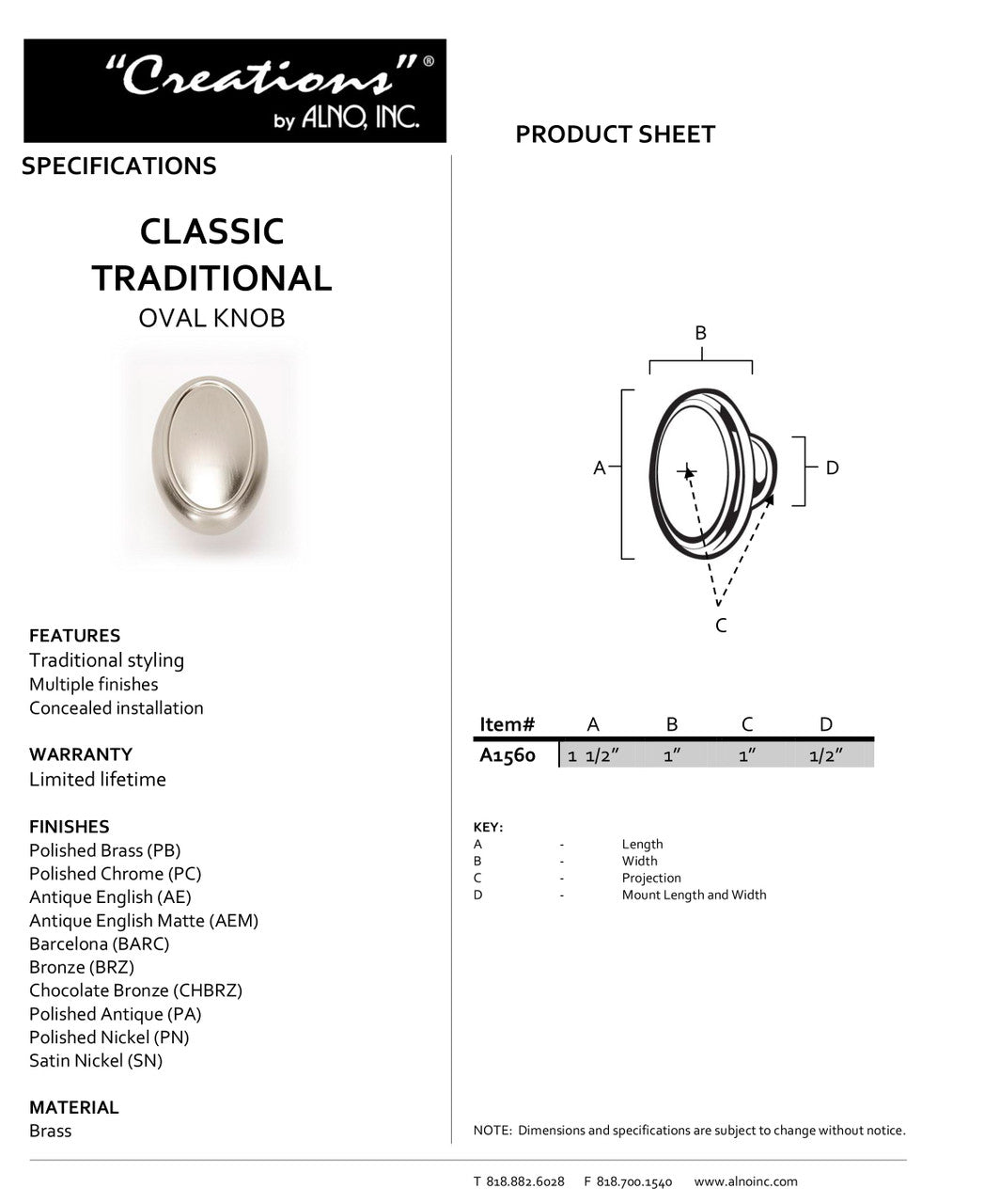 Specificaton Sheet