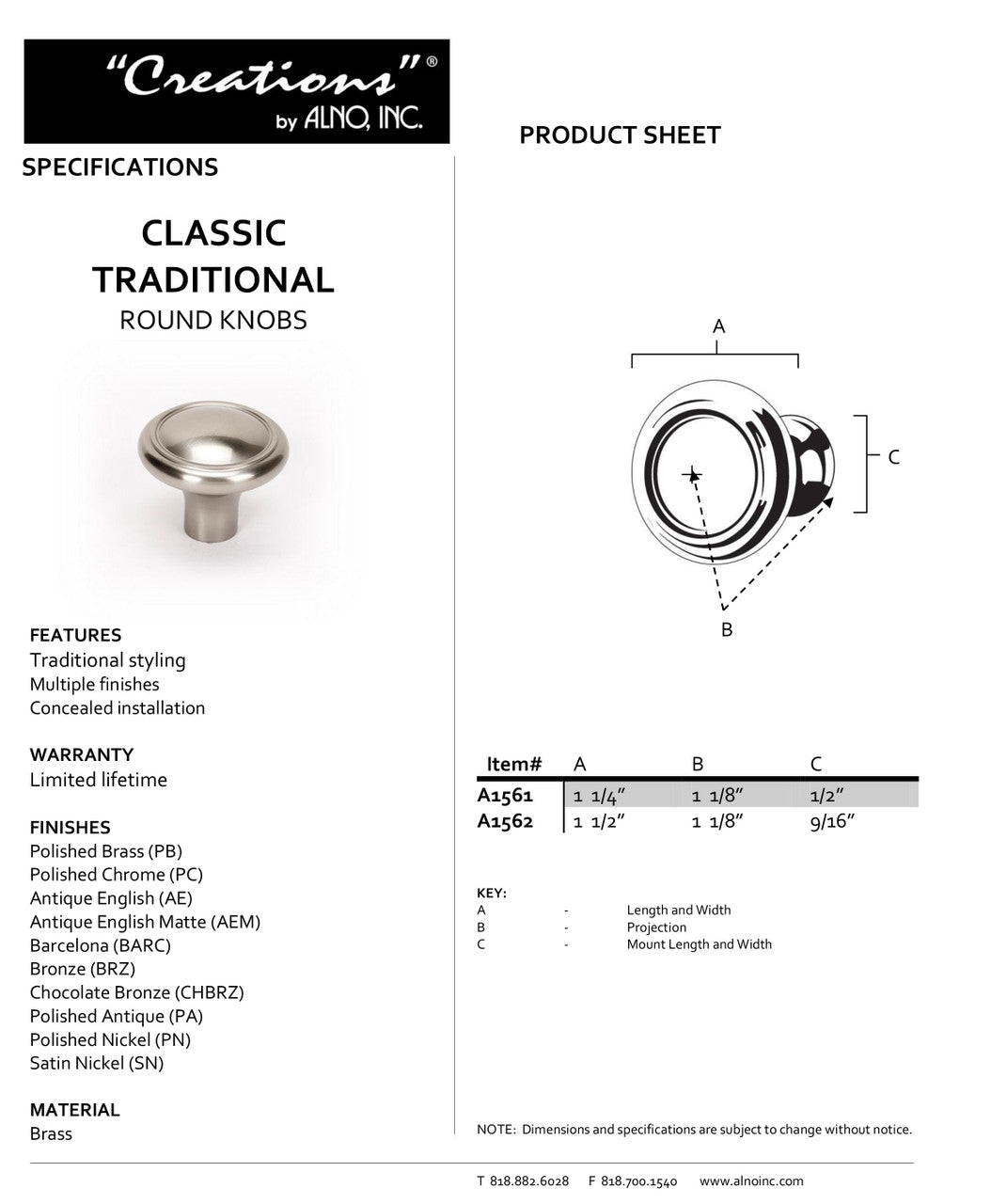 Specificaton Sheet