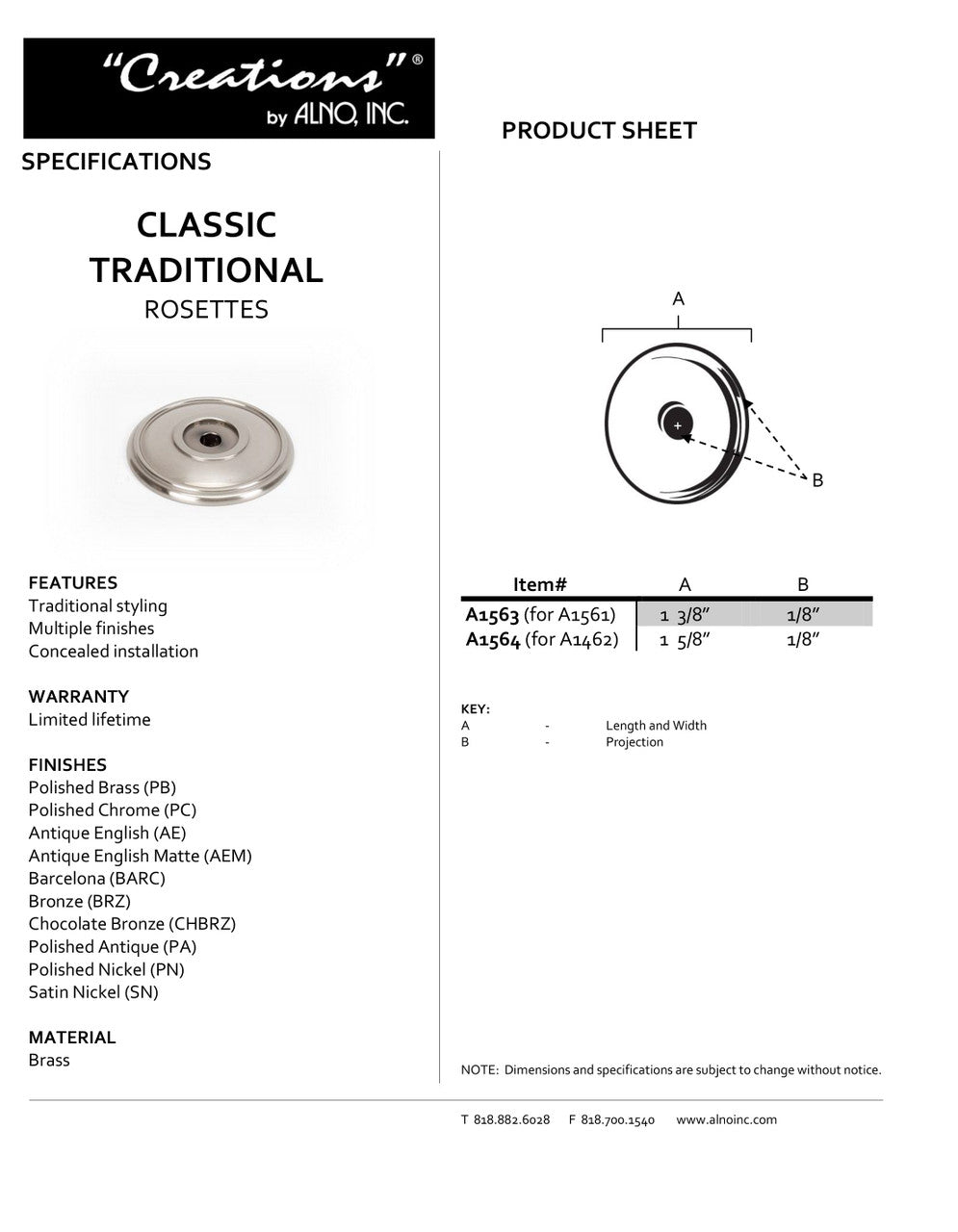 Specificaton Sheet