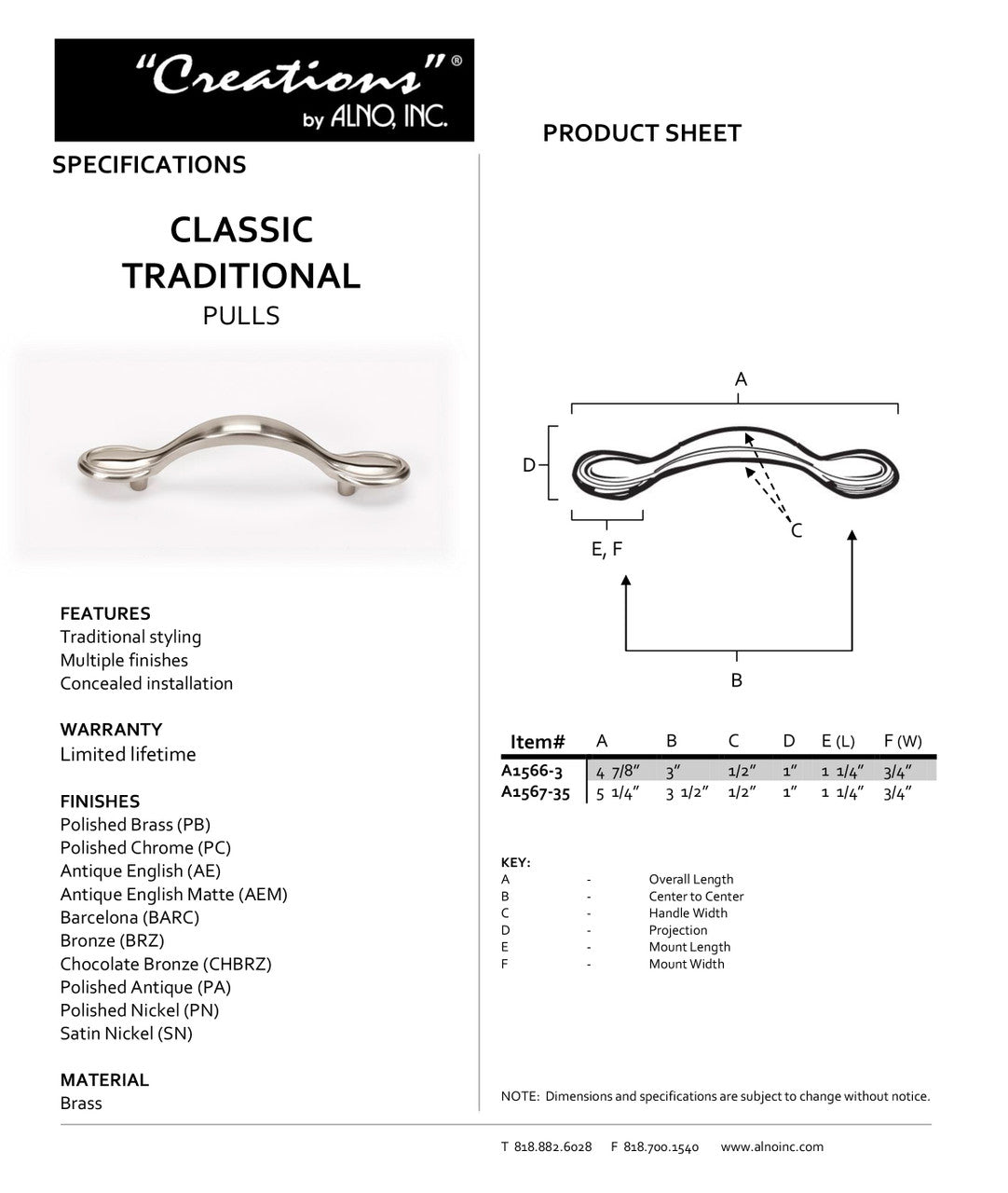 Specificaton Sheet