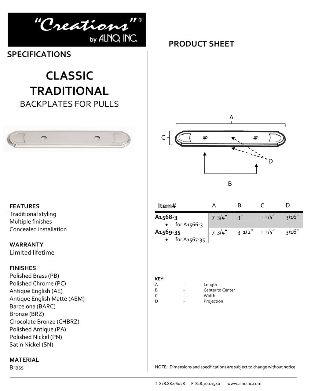 Specificaton Sheet