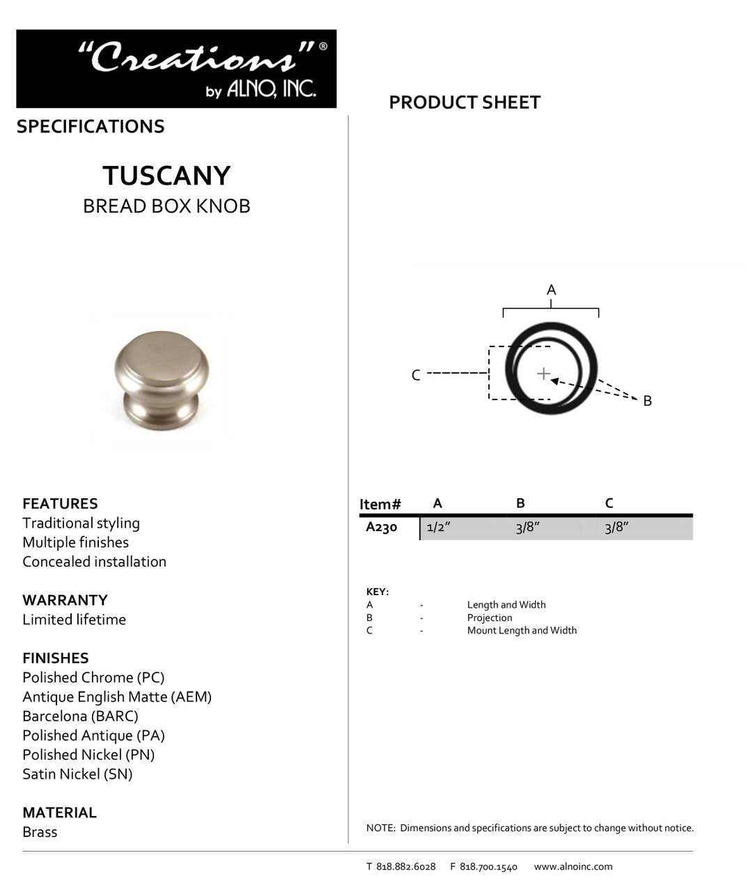 Specificaton Sheet