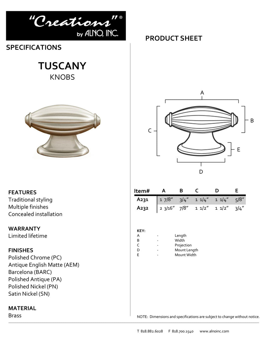 Specificaton Sheet