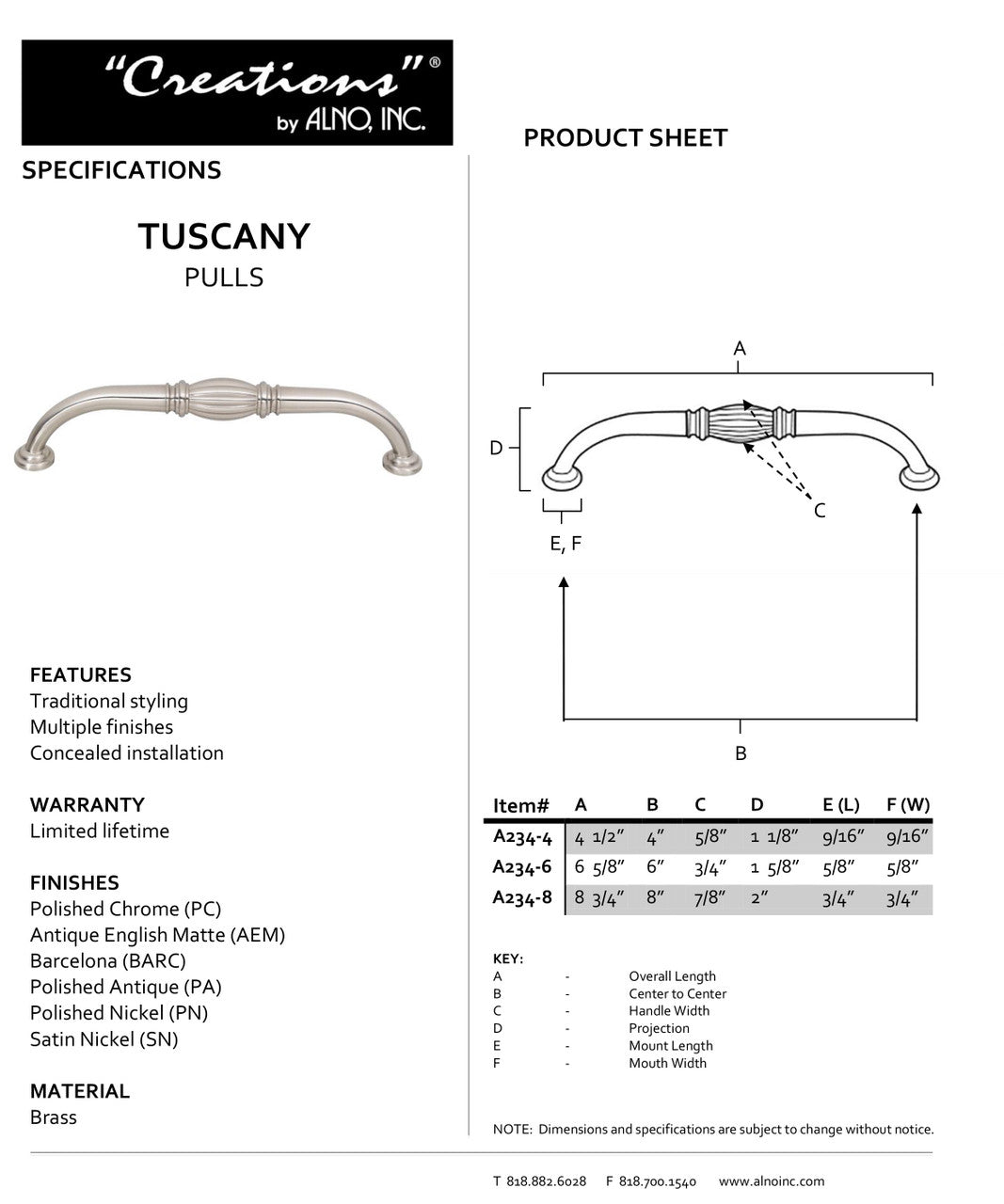 Specificaton Sheet