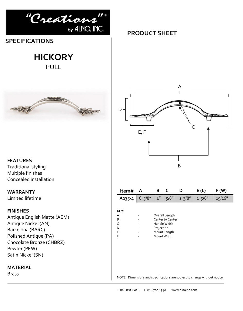 Specificaton Sheet