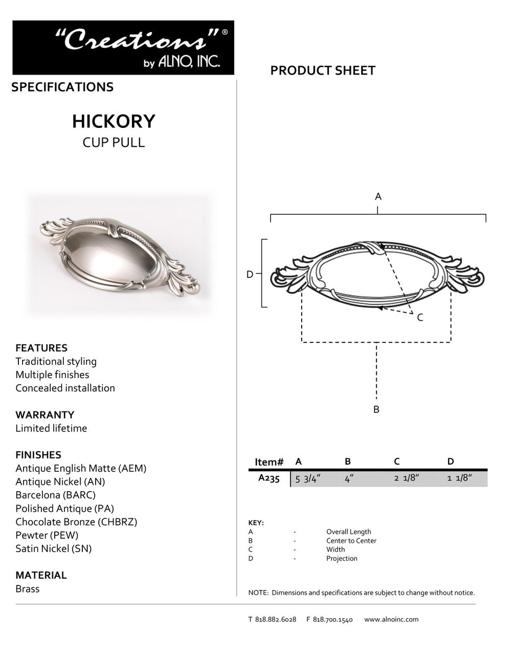 Specificaton Sheet