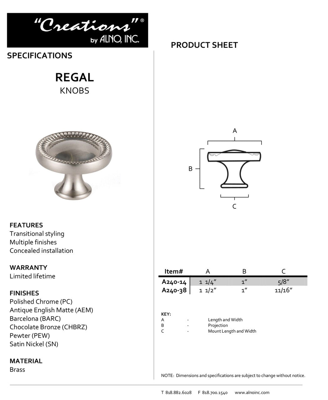 Specificaton Sheet