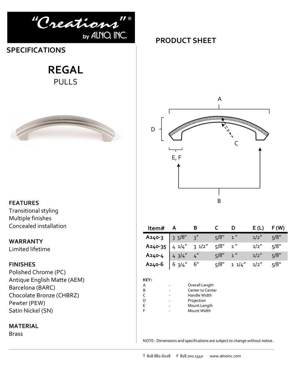 Specificaton Sheet