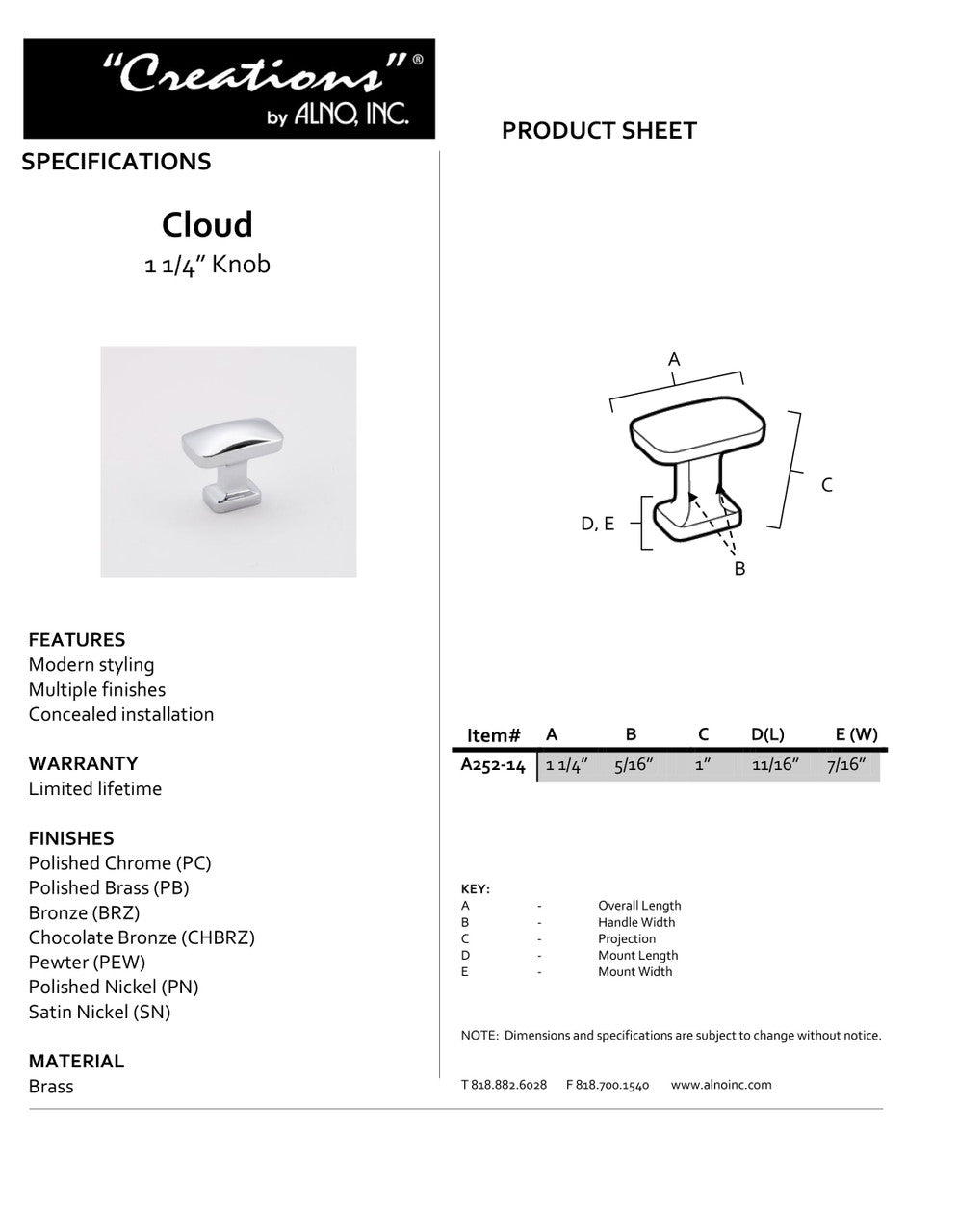 Specificaton Sheet