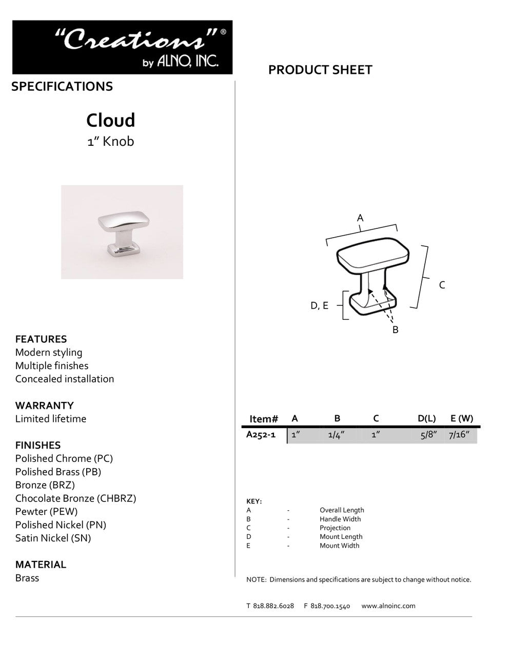Specificaton Sheet