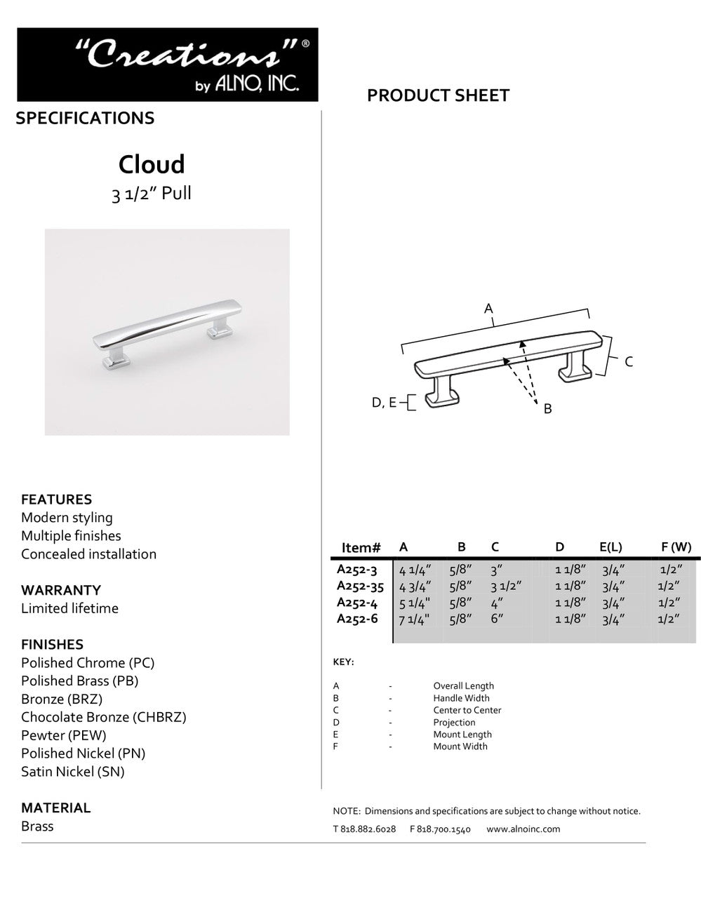 Specificaton Sheet