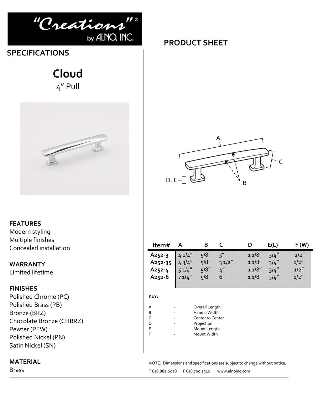 Specificaton Sheet
