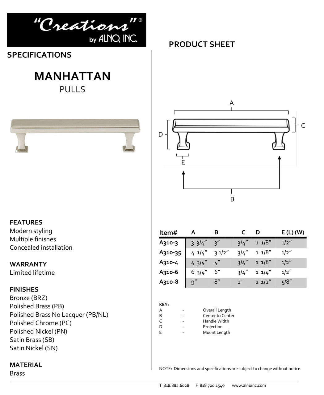 Specificaton Sheet