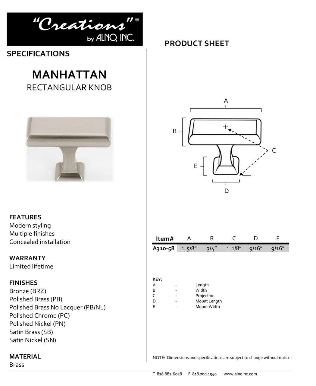 Specificaton Sheet