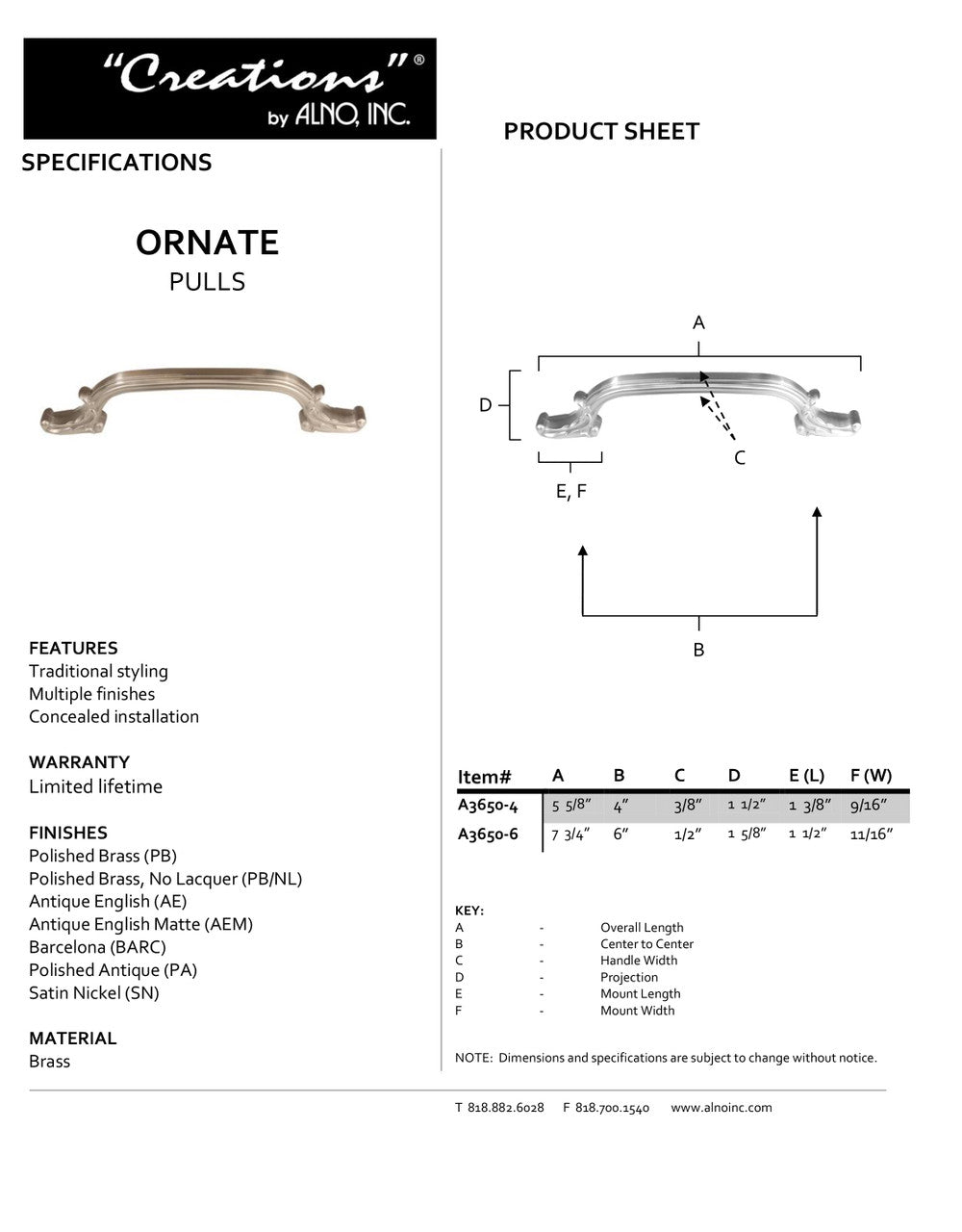 Specificaton Sheet