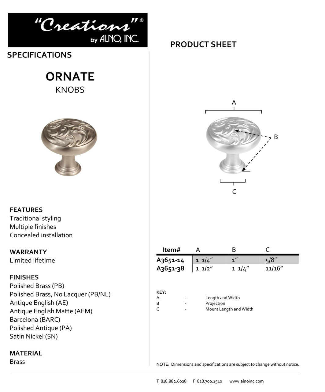 Specificaton Sheet