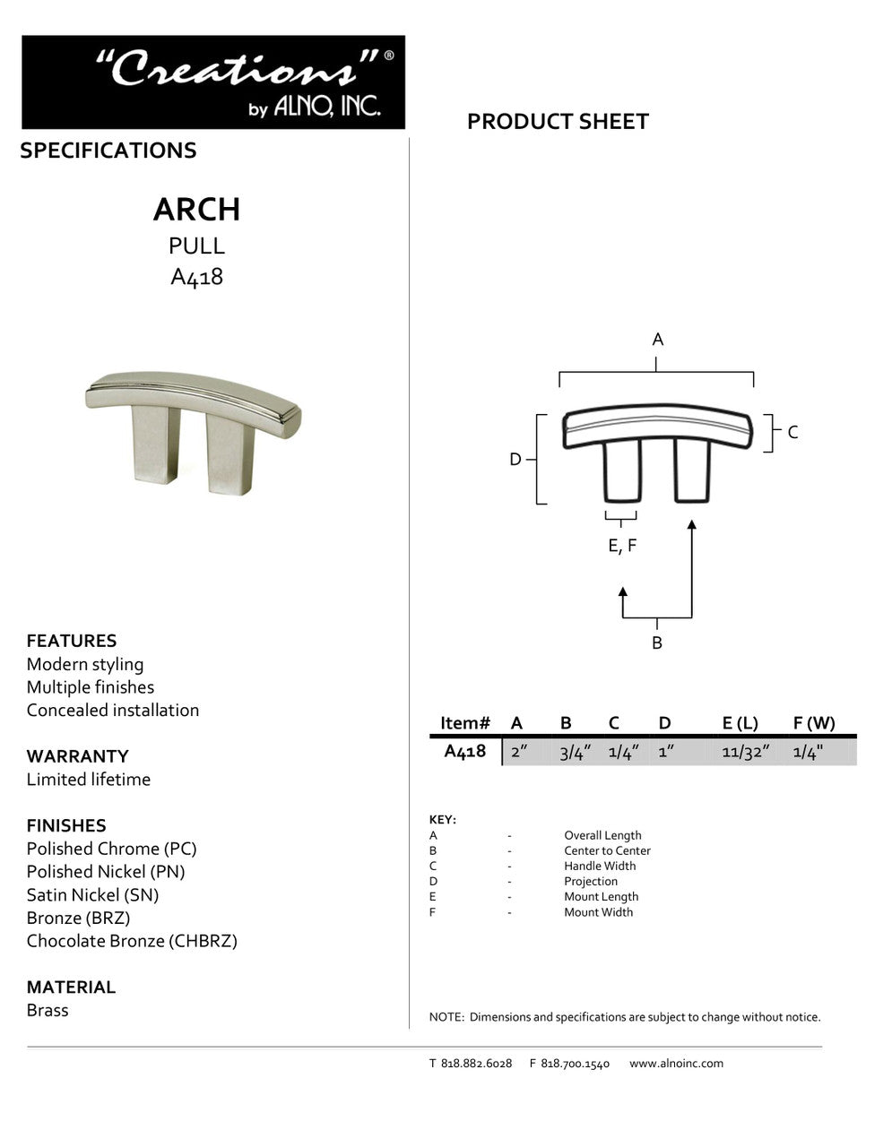 Specificaton Sheet