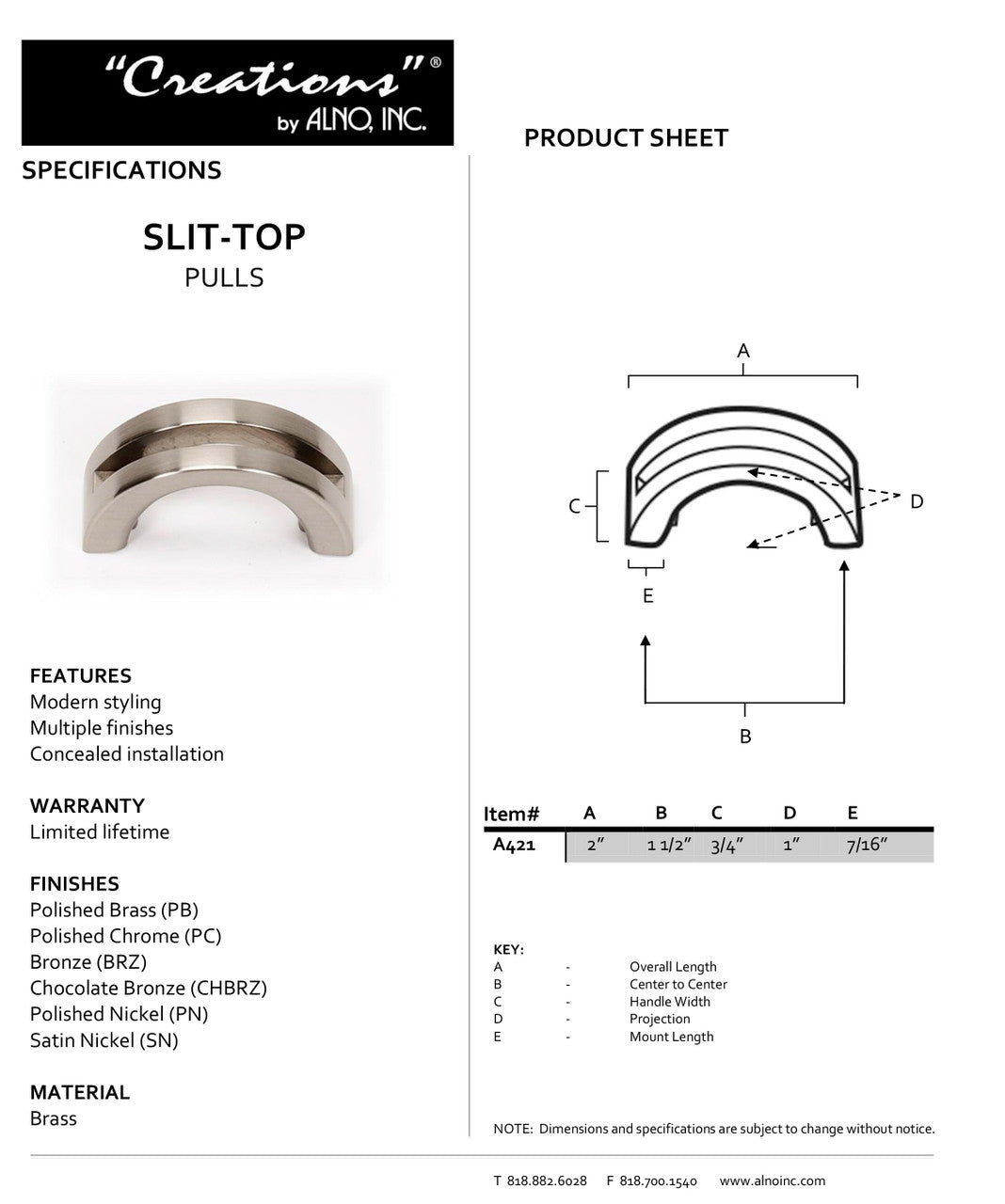 Specificaton Sheet