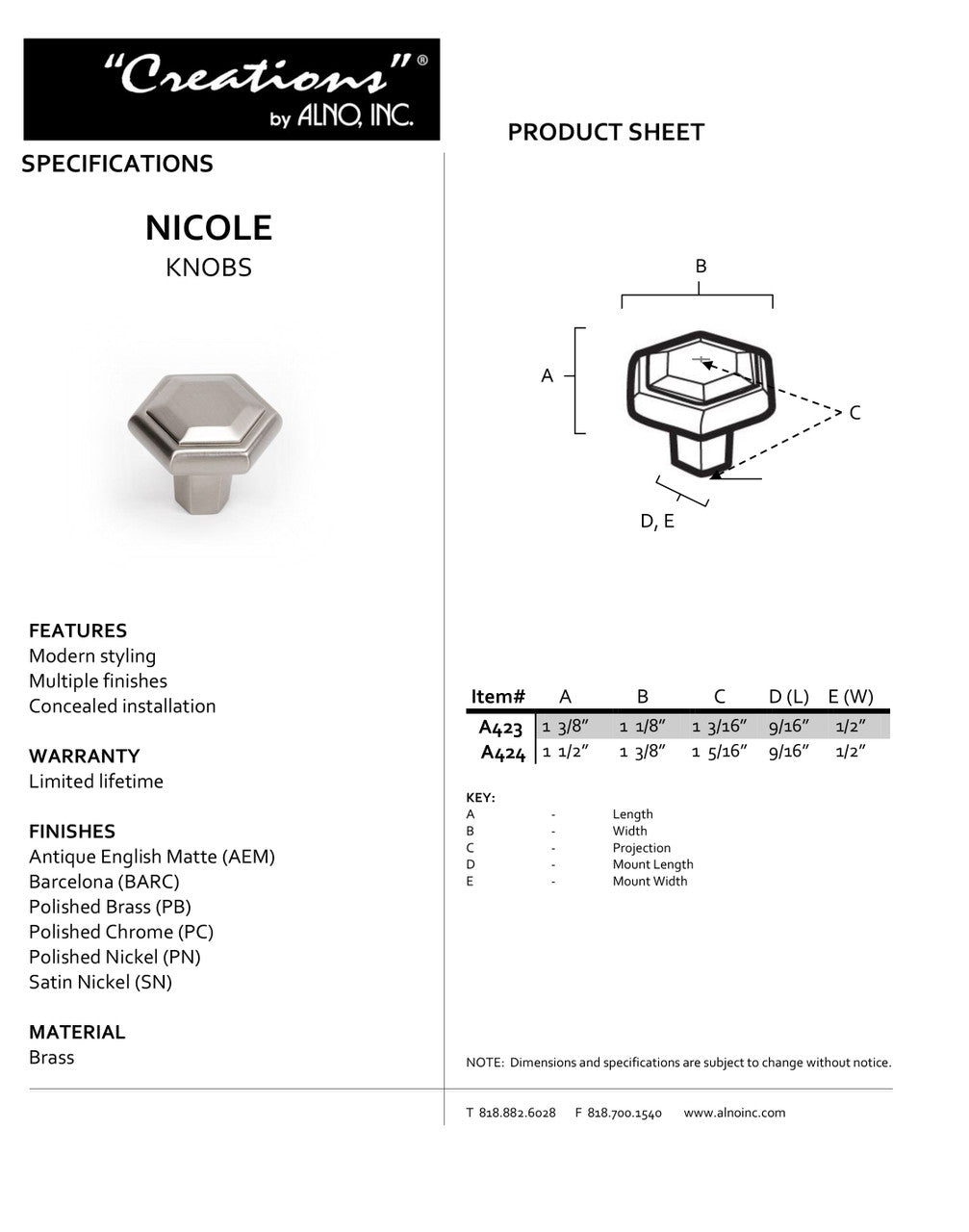 Specificaton Sheet