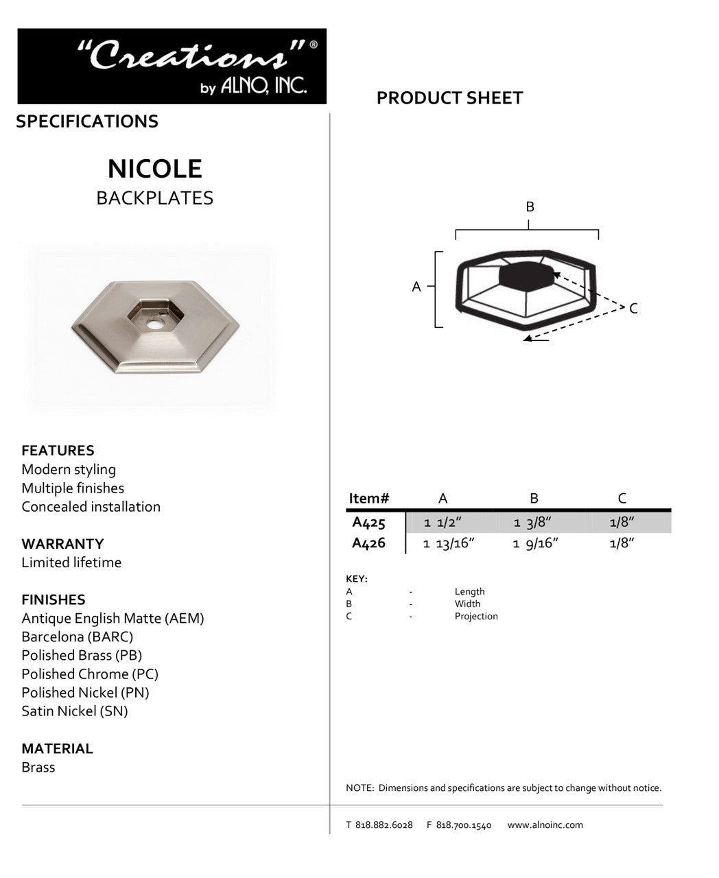Specificaton Sheet