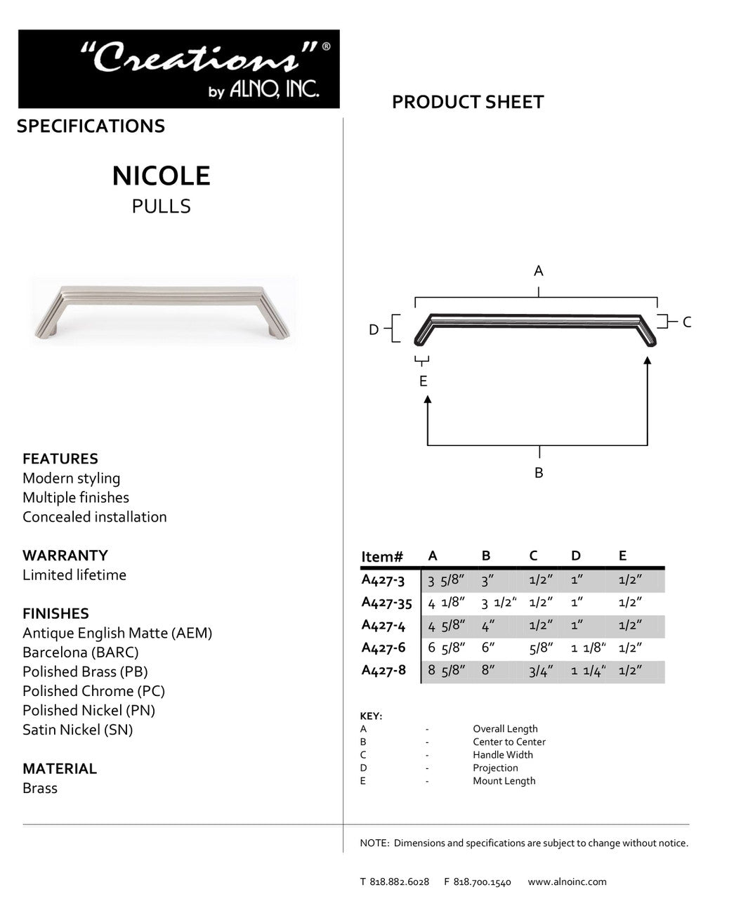 Specificaton Sheet
