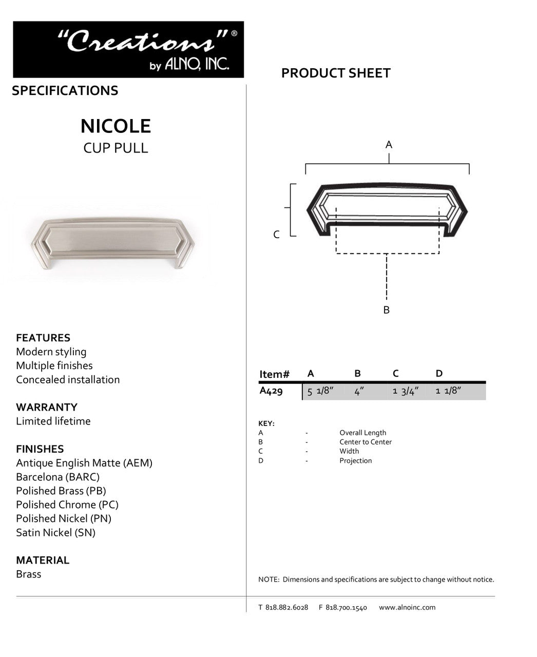 Specificaton Sheet