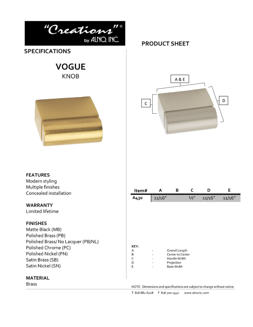 Specificaton Sheet