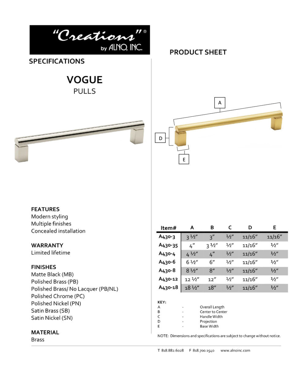 Specificaton Sheet