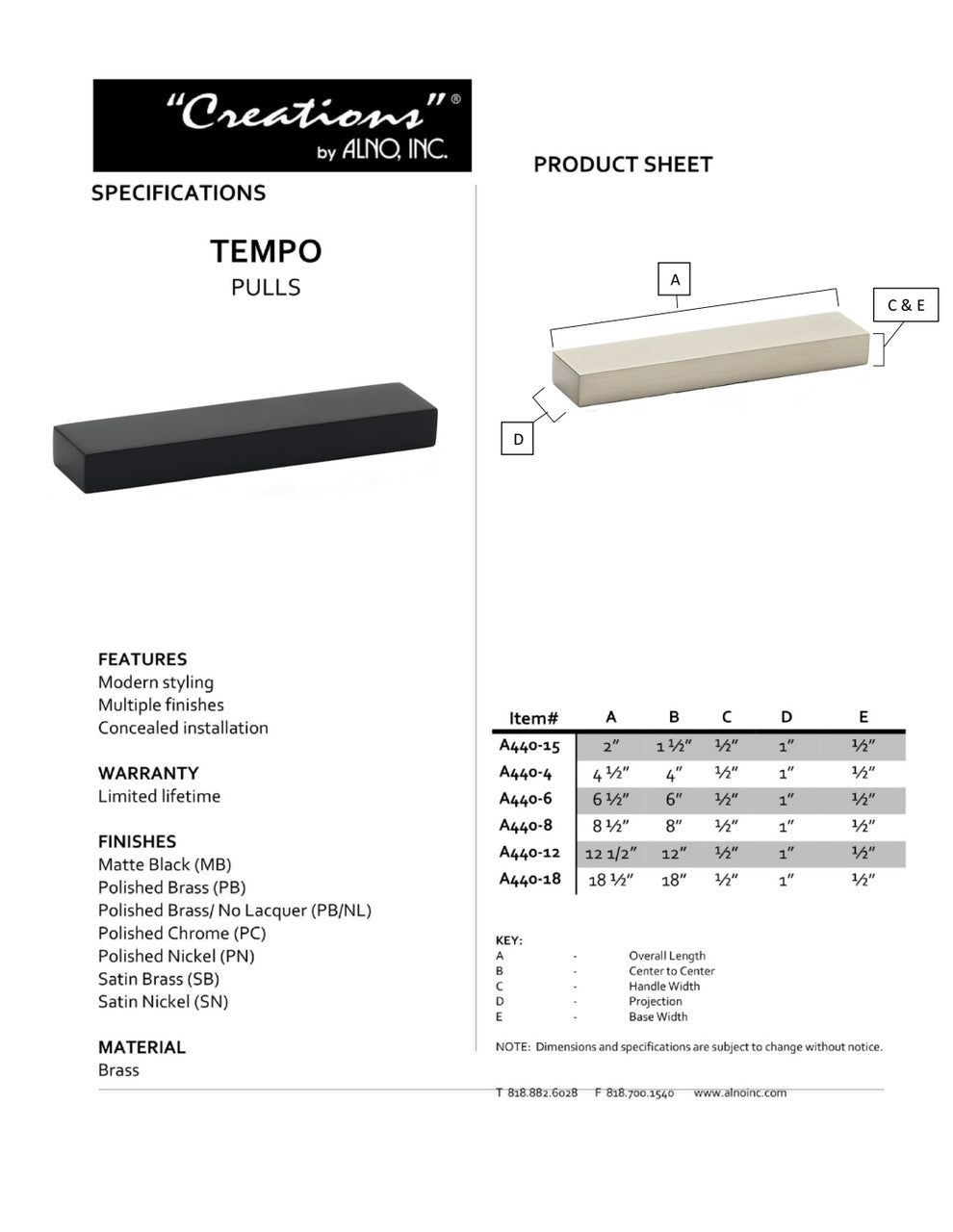 Specificaton Sheet