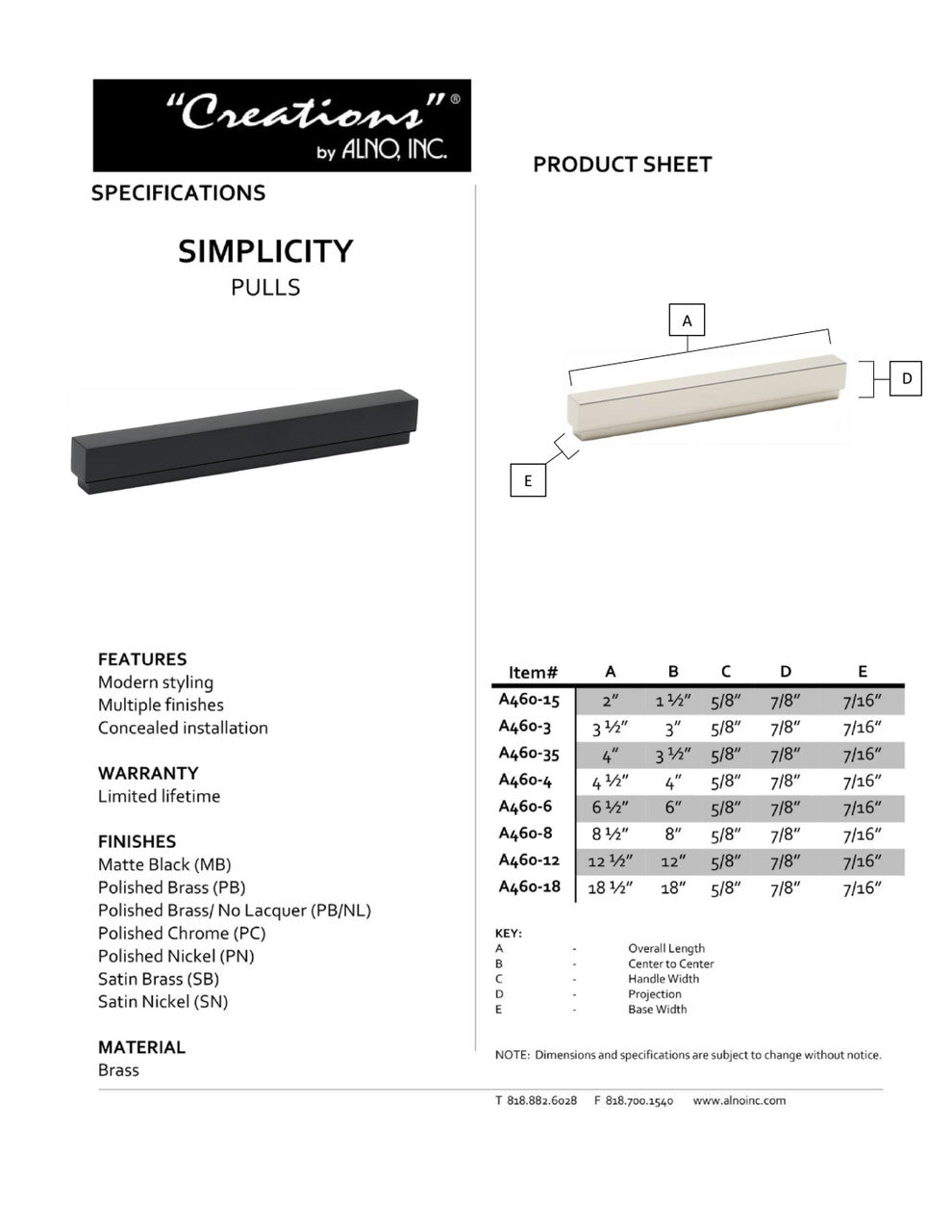 Specificaton Sheet
