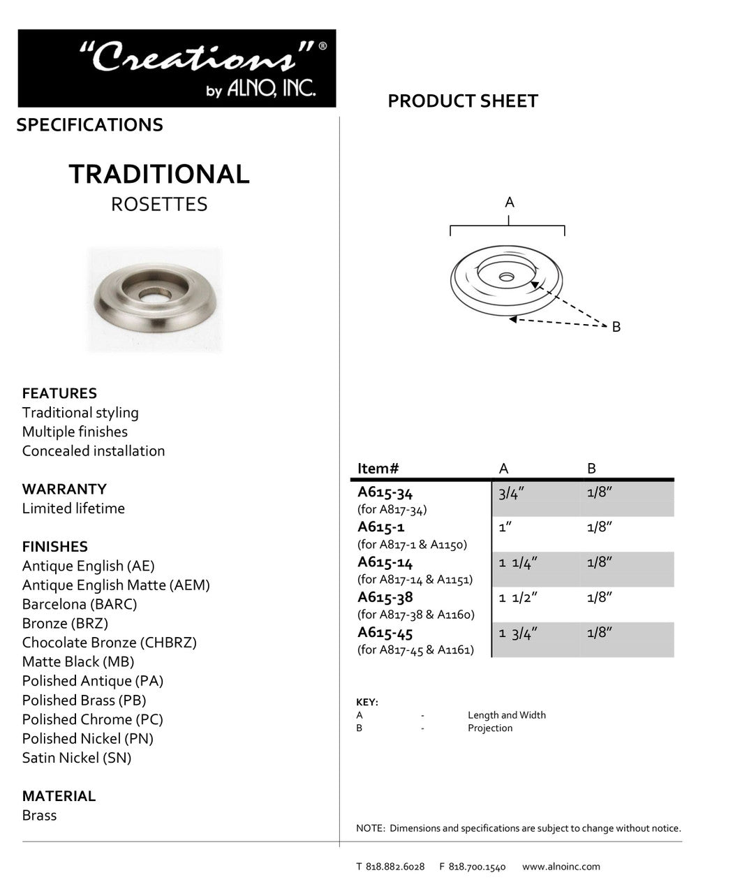 Specificaton Sheet