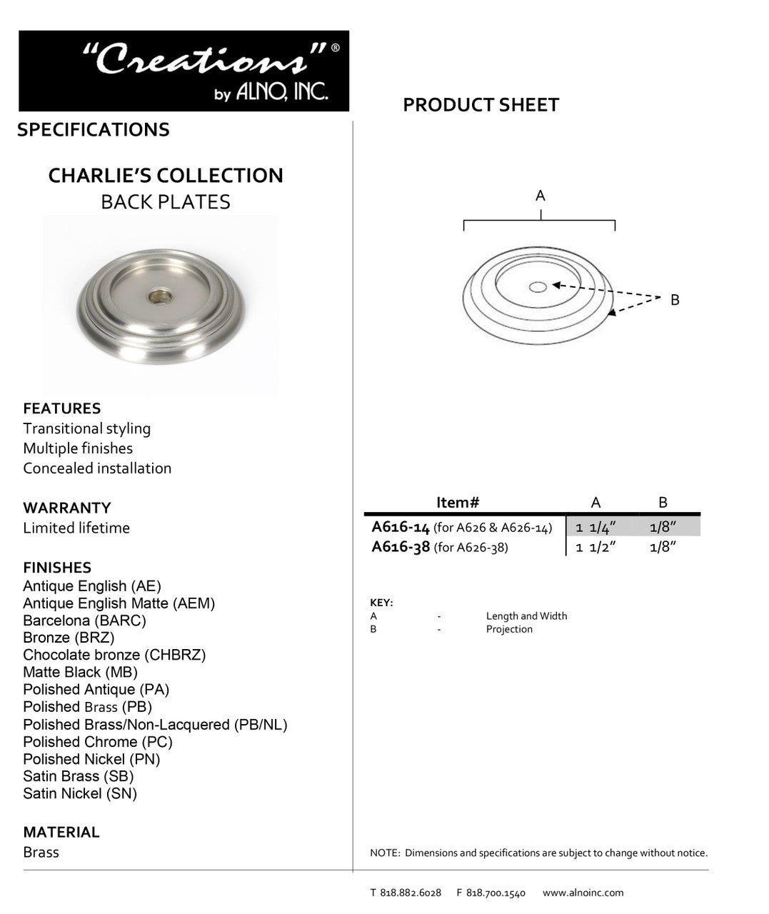 Specificaton Sheet