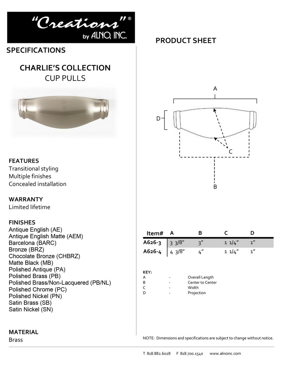 Specificaton Sheet